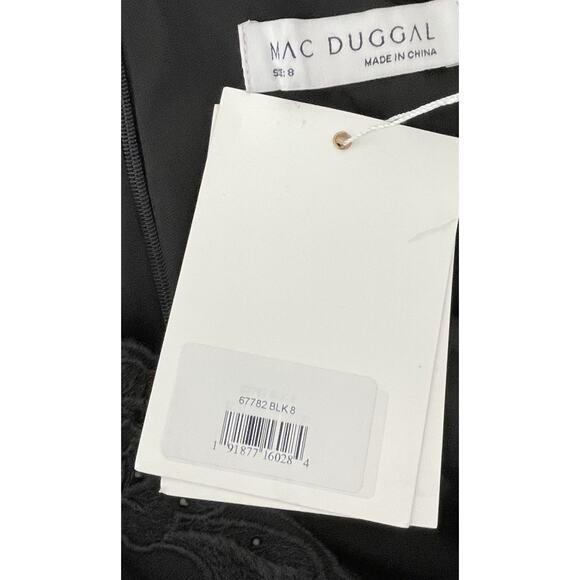 Mac Duggal Dress 67782 Black Feather Trim Floral Cutout Lace Gown Size 8 $698 - Picture 7 of 7